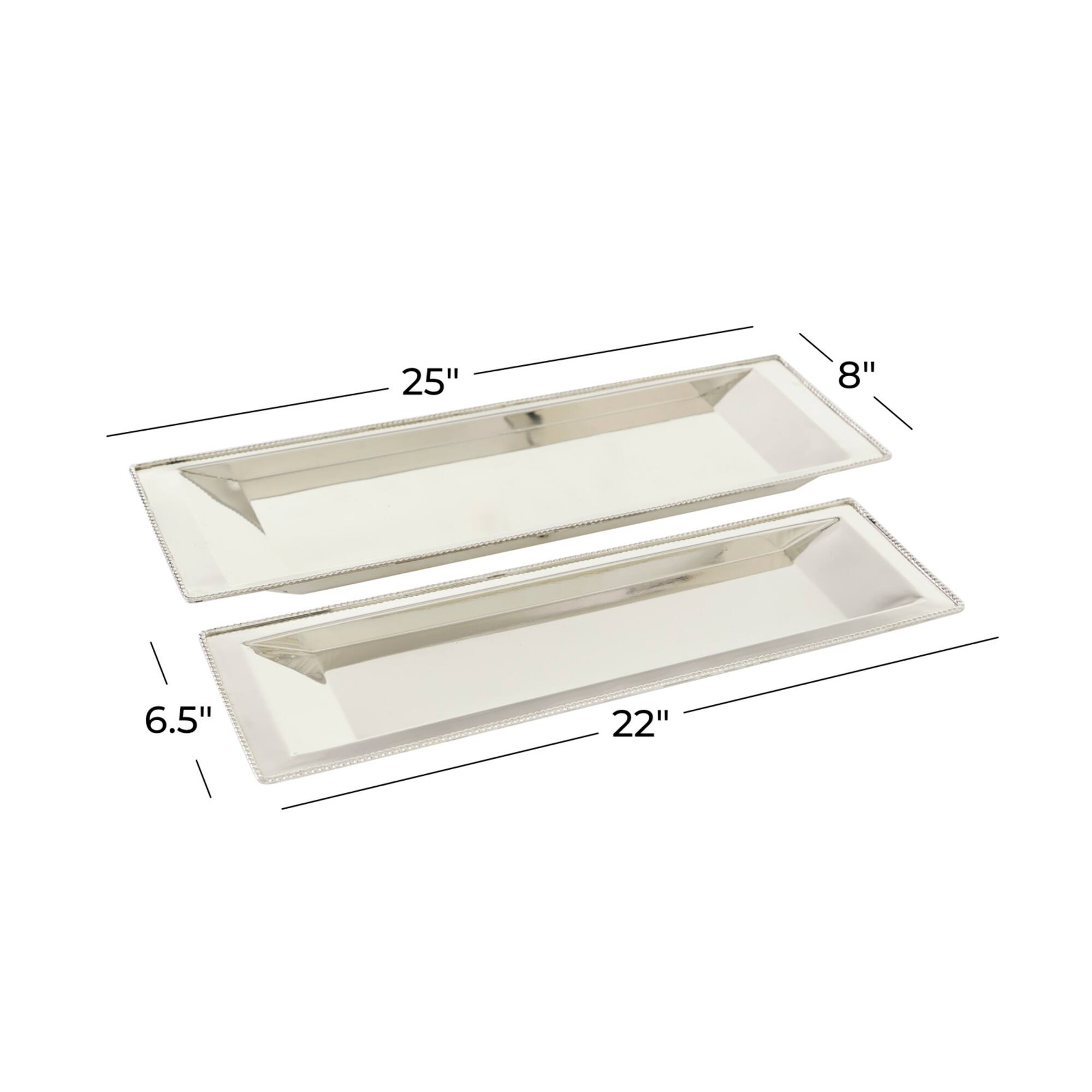 Set of 2" White Stainless Steel Traditional Tray, 22", 25"